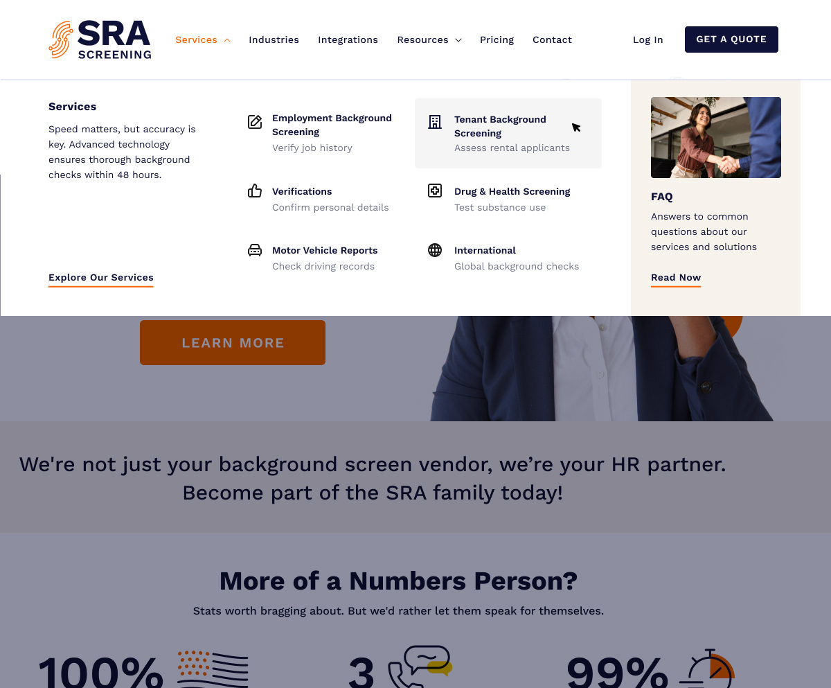 Sra home page nav services