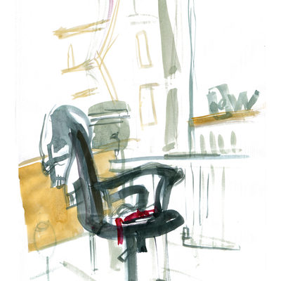 Chair study in orange, blue and red