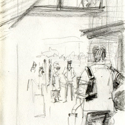 Luton airport reportage sketches