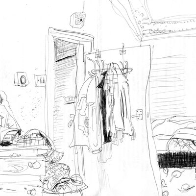 Room sketch with coats