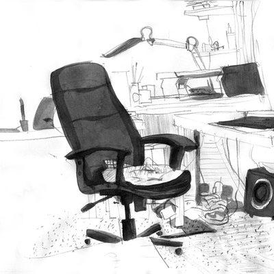 Room sketch with ink washes