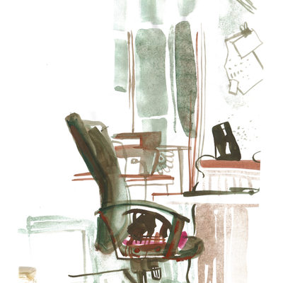 Room study in pale red and viridian