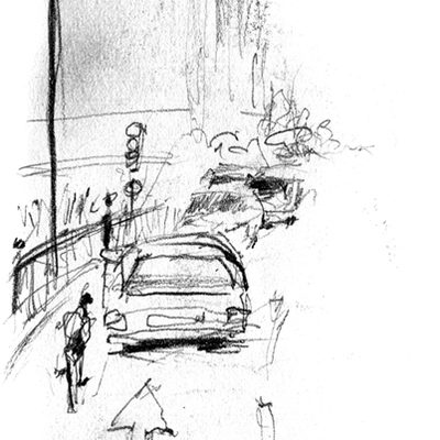 Sketch from bus, Theobalds road
