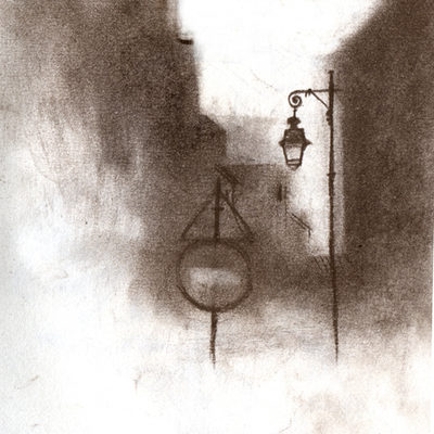 Unfinished sketch of a street in Paris